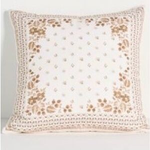 Anthropologie bandana cotton canvas Floral Embroidered pillow 20in BNWT